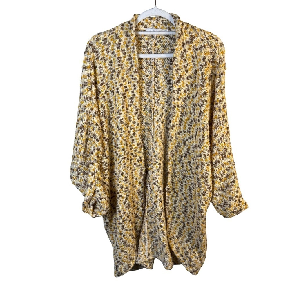 MINKPINK Yellow Brown Textured Knit Open Cardigan Size XS/S Boho Cottagecore